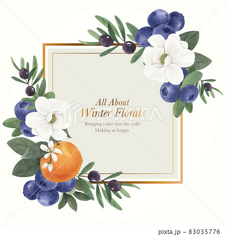 Wreath template with winter floral concept,watercolor style Wreath template with winter floral concept,watercolor style 83035776