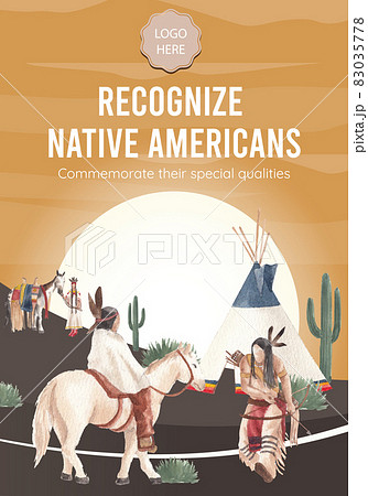 Poster template with native american concept,watercolor style Poster template with native american concept,watercolor style 83035778