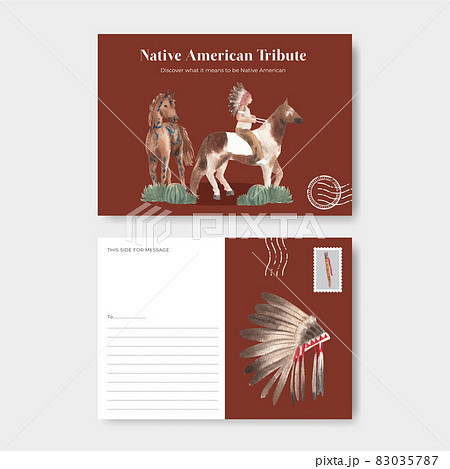 Postcard template with native american concept,watercolor style Postcard template with native american concept,watercolor style 83035787