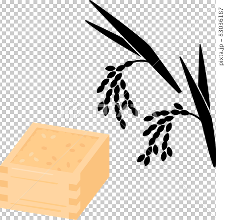 Silhouette of brown rice and rice ears in a box 83036187