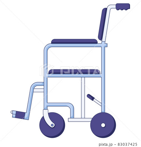 Vector icon of aid mobility, blue hospital wheelchair in a flat style isolated on a white background. Vector illustration 83037425