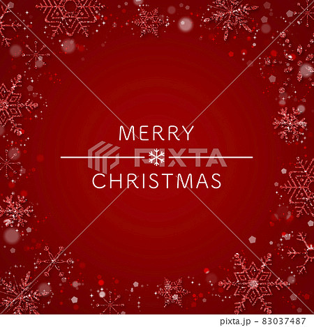 クリスマスイメージ　雪の結晶　キラキラ素材　赤色　Merry Christmasの文字 83037487