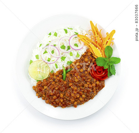 Lentil Curry with Meat Served Rice recipe traditional Afghanistan 83037666