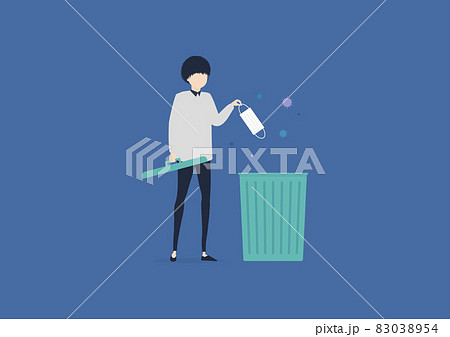 ウィルスがついた使用済みのマスクの捨て方を考えるイラスト素材 ウィルスがついた使用済みのマスクの捨て方を考えるイラスト素材 83038954