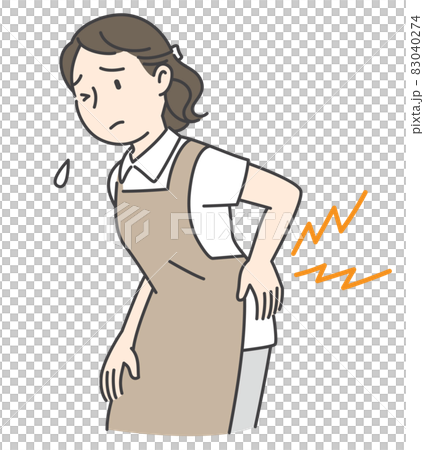 腰痛で腰をさするエプロン姿の女性 83040274