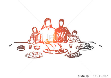 Family dinner concept sketch. Hand drawn isolated vector illustration Family dinner concept sketch. Hand drawn isolated vector illustration 83040862