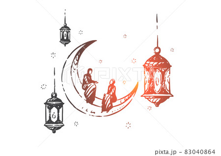 Ramadan religious holiday concept sketch. Hand drawn isolated vector illustration 83040864