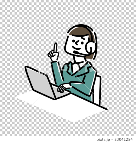 指差ししているコールセンターの女性のイラスト 83041284