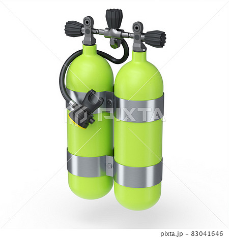 Green diving tanks or balloons full oxygen for snorkeling isolated on a white background. 3d render of scuba diving and sport equipment for summer holidays 83041646