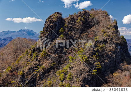 早春の西上州・鹿岳一ノ岳から見る二ノ岳と浅間山 83041838