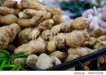 Ginger roots. Closeup of raw ginger roots. Ginger roots. Closeup of raw ginger roots. 83042298