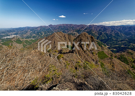 早春の鹿岳・二ノ岳から見る一ノ岳と四ツ又山 83042628