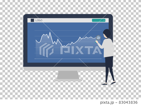 Illustration material of a Japanese man who analyzes trends with a hierarchical graph Illustration material of a Japanese man who analyzes trends with a hierarchical graph 83043836