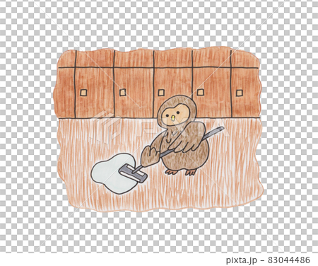 Owl cleaning the dressing room Owl cleaning the dressing room 83044486