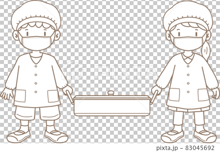 Line drawing_Children's life_School_School lunch duty 1_Men and women 83045692