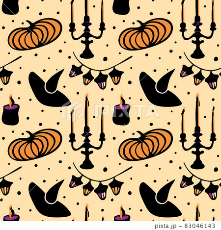 Seamless vector pattern with Halloween elements and colors. Wallpaper, scrapbooking, textie and other surface design.  83046143