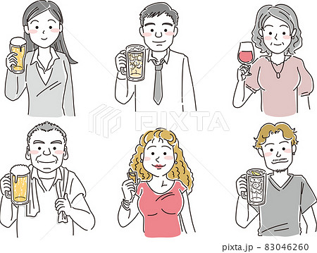 お酒のグラスを持った人々_背景色あり 83046260