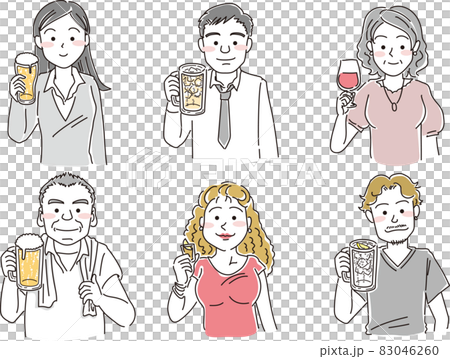 お酒のグラスを持った人々_背景色あり 83046260