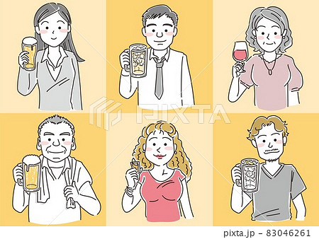 お酒のグラスを持った人々_背景色あり 83046261