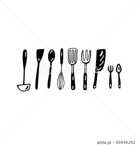 Isolated doodle hand drawn vector kitchen utensils. Design. for a card, logo, poster, web, etc.  83046262