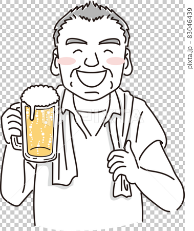 ジョッキビール持ってニコニコなおっちゃん 83046439