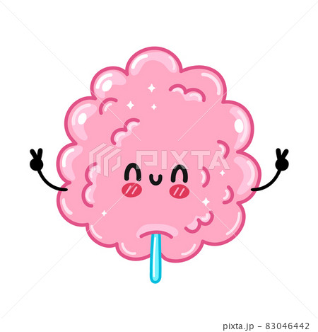 Cute funny sweet cotton sugar candy. Vector hand drawn cartoon kawaii character illustration sticker logo icon. Isolated on white background. Sweet sugar cotton candy logo concept 83046442