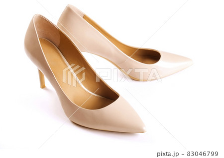 Top view of fashionable feminine medium heeled women's leather shoes of pastel colors on heels / wedge for spring-summer season. 83046799