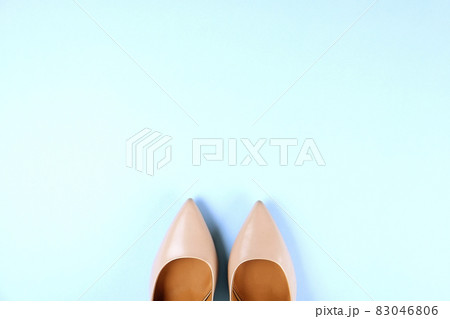 Top view of fashionable feminine medium heeled women's leather shoes of pastel colors on heels / wedge for spring-summer season. 83046806