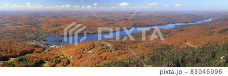 Panoramic aerial view of Lake Tremblant with autumn color leaf, Quebec, Canada 83046996