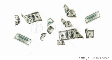 Dollar bill. Washington American cash. Usd money white background. Money falling. 83047892