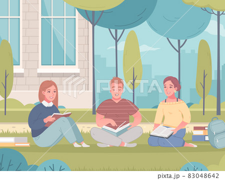 College University Campus Cartoon Composition 83048642