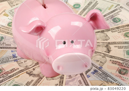 Pink piggy bank on white backgrounds on mandala kaleidoscope from money. 83049220
