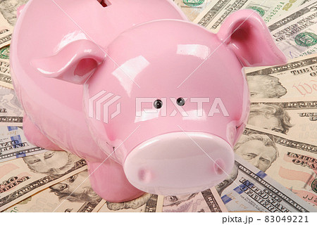Pink piggy bank on white backgrounds on mandala kaleidoscope from money. 83049221
