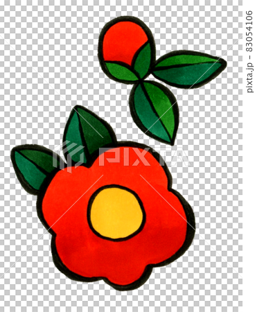シンプルな赤色の椿の花・つぼみ 手描きイラスト素材 シンプルな赤色の椿の花・つぼみ 手描きイラスト素材 83054106