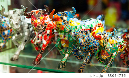 Colorful Mosaic figures - Souvenirs of Barcelona on showcase Colorful Mosaic figures - Souvenirs of Barcelona on showcase 83054736