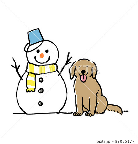 雪だるまと犬のイラスト 雪だるまと犬のイラスト 83055177