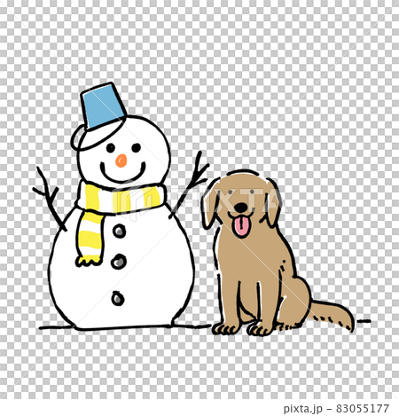 Illustration of a snowman and a dog Illustration of a snowman and a dog 83055177
