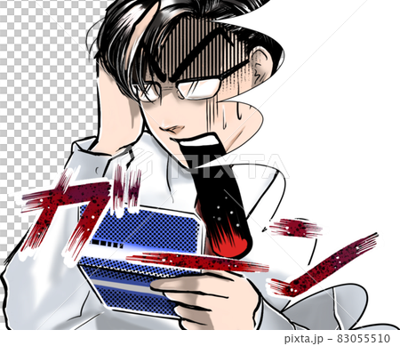 卡通帥氣的眼鏡上班族尖叫著看著一本小存款餘額存摺 83055510