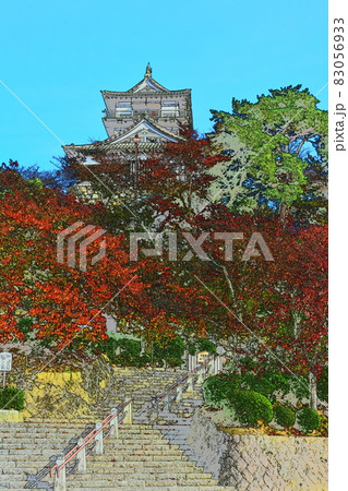 霞ケ城公園 丸岡城 天守閣 秋のイラスト素材