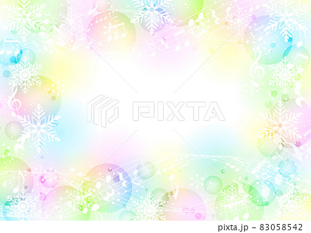 雪の結晶と音符の虹色ほわほわ背景ヨコ 雪の結晶と音符の虹色ほわほわ背景ヨコ 83058542