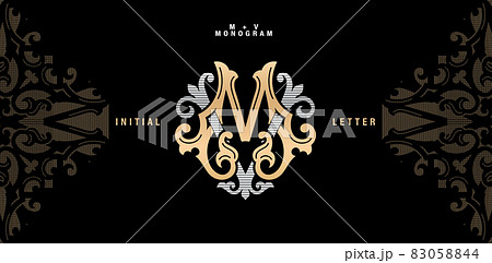 VM monogram classic style, MV initial Wedding of minimalist model, elegance applicable for invitation, letterpress, jewelry, boutique and creative templates. 83058844