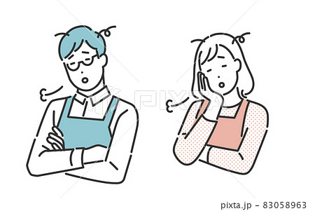 疲れた表情をしてため息をつく共働きの夫婦のイメージイラスト素材 83058963