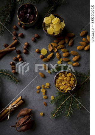 Ingredients for Christmas fruit cake  (nuts and dried fruits).  83061010