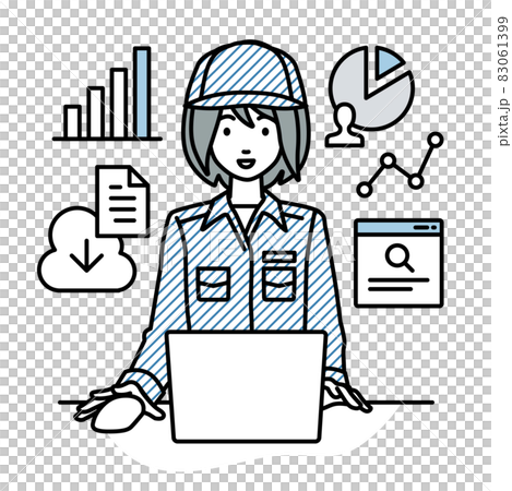 デスクで座ってPCを開いてリサーチしたりデータを分析してレポートにまとめている作業員の女性 デスクで座ってPCを開いてリサーチしたりデータを分析してレポートにまとめている作業員の女性 83061399