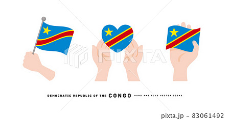 [コンゴ民主共和国]手と国旗のアイコン ベクターイラスト