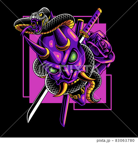 Devil head with snake mascot logo Devil head with snake mascot logo 83063780