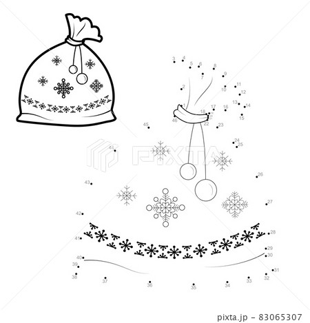 Dot to dot Christmas puzzle for children. Connect dots game. Christmas bag with gifts Dot to dot Christmas puzzle for children. Connect dots game. Christmas bag with gifts 83065307