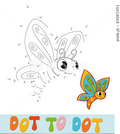 Dot to dot puzzle. Connect dots game. butterfly illustration 83065401