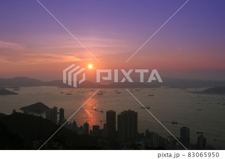 the sunset seen from Lugard Road Victoria Peak 16 July 2005 83065950