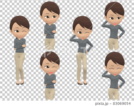 【Pose A】黑色女襯衫馬尾斜對角 83069054